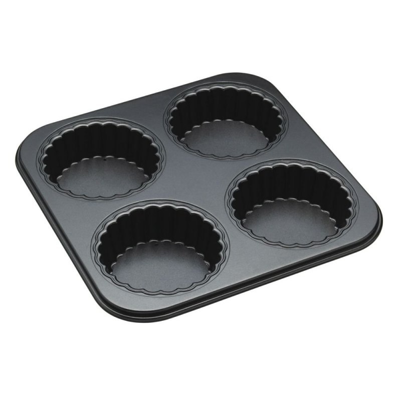 MasterClass NonStick 4 Hole Loose Base Fluted Mini Tartlet Pan Pease